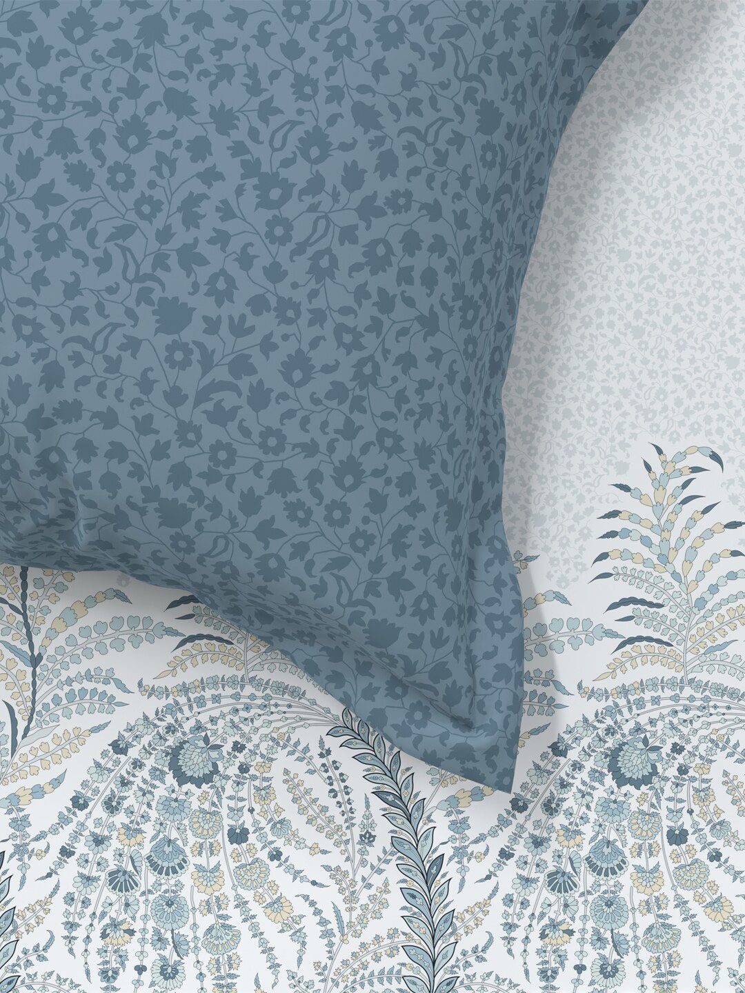 MYTRIDENT Blue & White Ethnic Motifs Cotton 144 TC King Bedsheet With 2 Pillow Covers