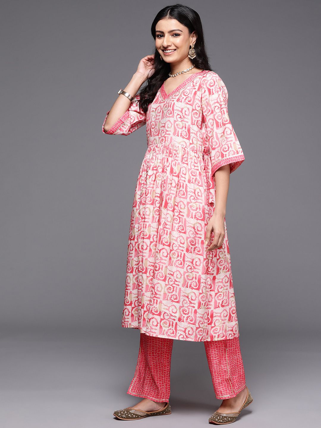 Libas Printed Pleated Gotta Patti Kurta with Palazzos & Dupatta