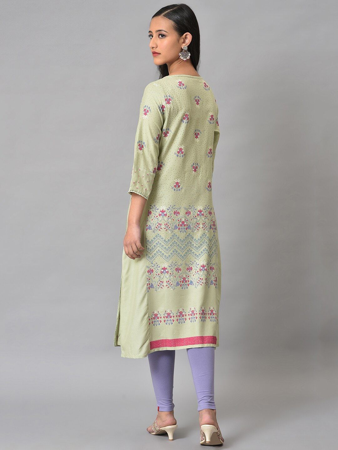 W Women Floral Printed Tie-Up Neck Kurta