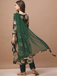 KALINI Floral Printed Empire Sequinned Kurta With Trousers & Dupatta