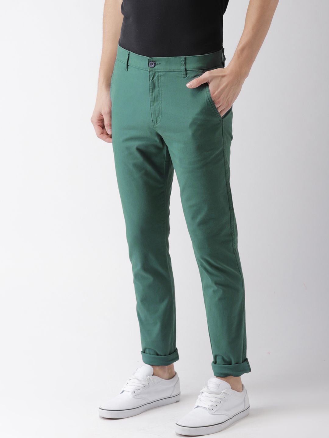 HIGHLANDER Men Teal Green Slim Fit Solid Chinos