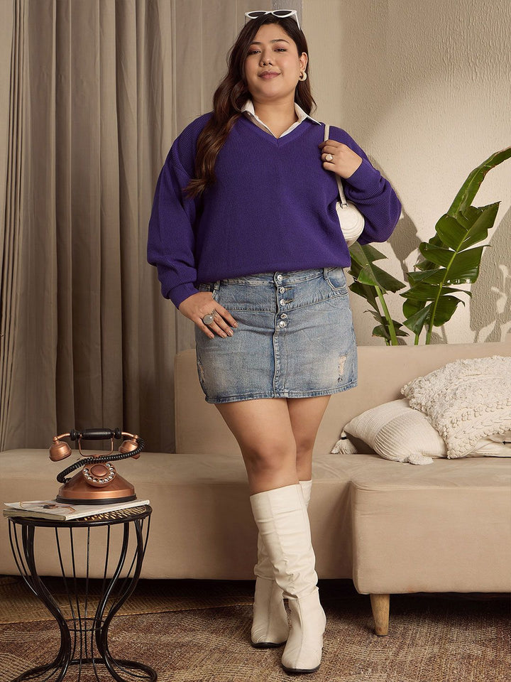 Berrylush Curve Women Longline Long Sleeves Sweater