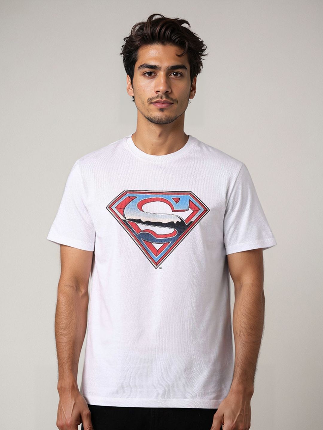 The Indian Garage Co Men Superman Graphic Printed Round Neck Cotton Slim Fit T-shirt