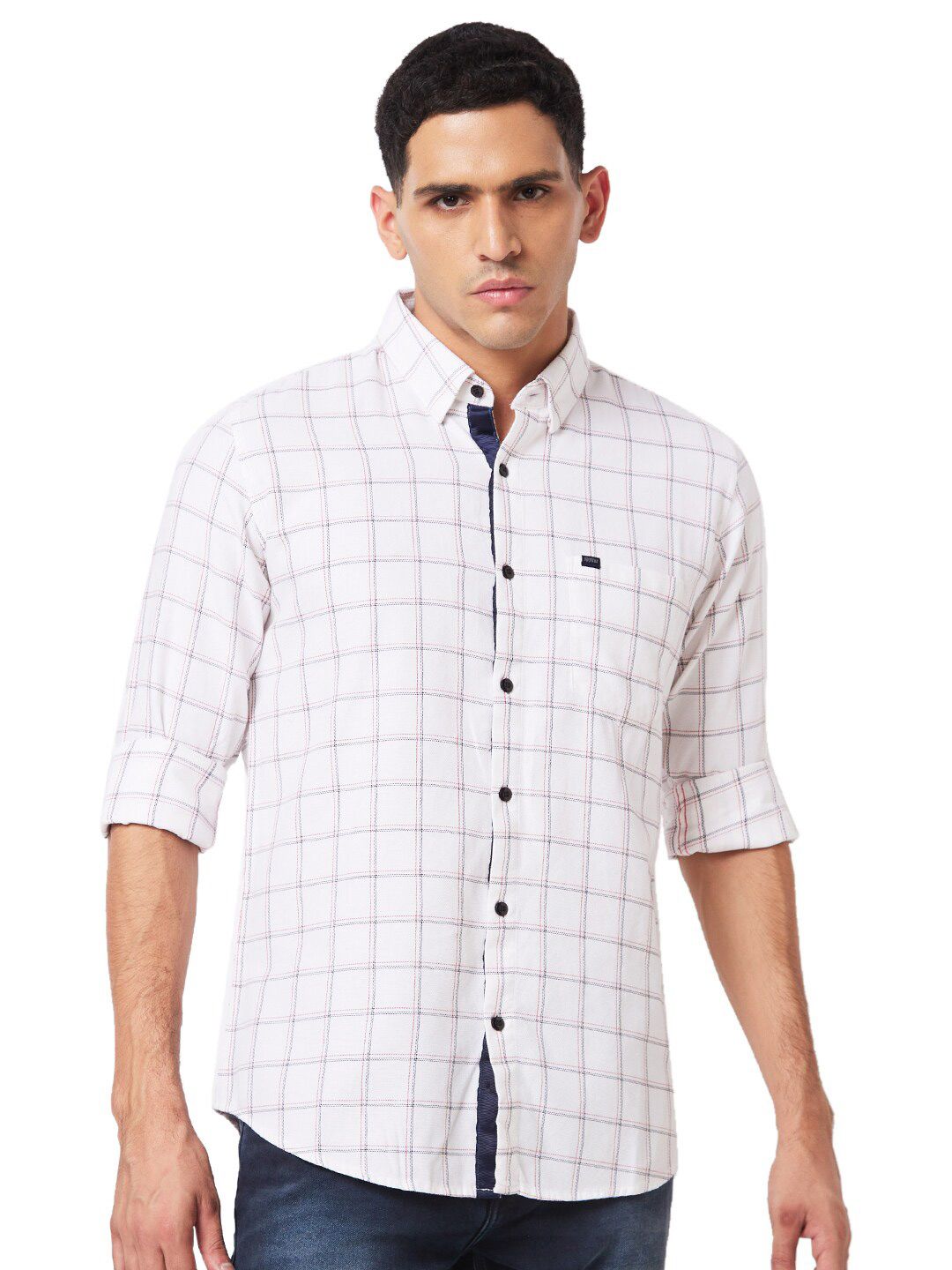 SPYKAR Slim Fit Windowpane Checks Opaque Cotton Casual Shirt