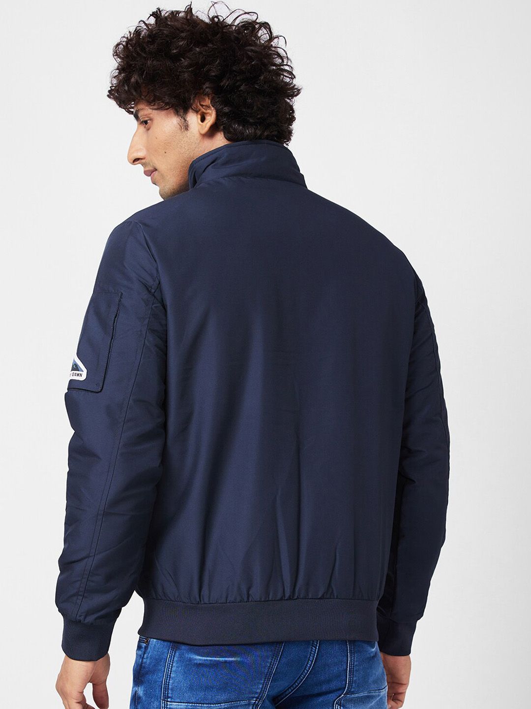 SPYKAR Stand Collar Bomber With Patchwork Jacket