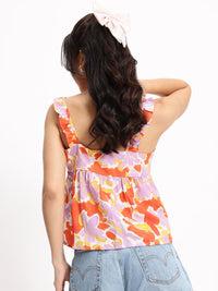DressBerry Flower Fantasy Ruffle Ramble Tie-Up Top