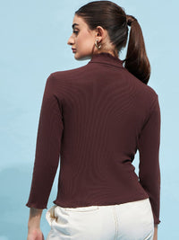 STREET 9 Ribbed High Neck Long Sleeves Regular Top