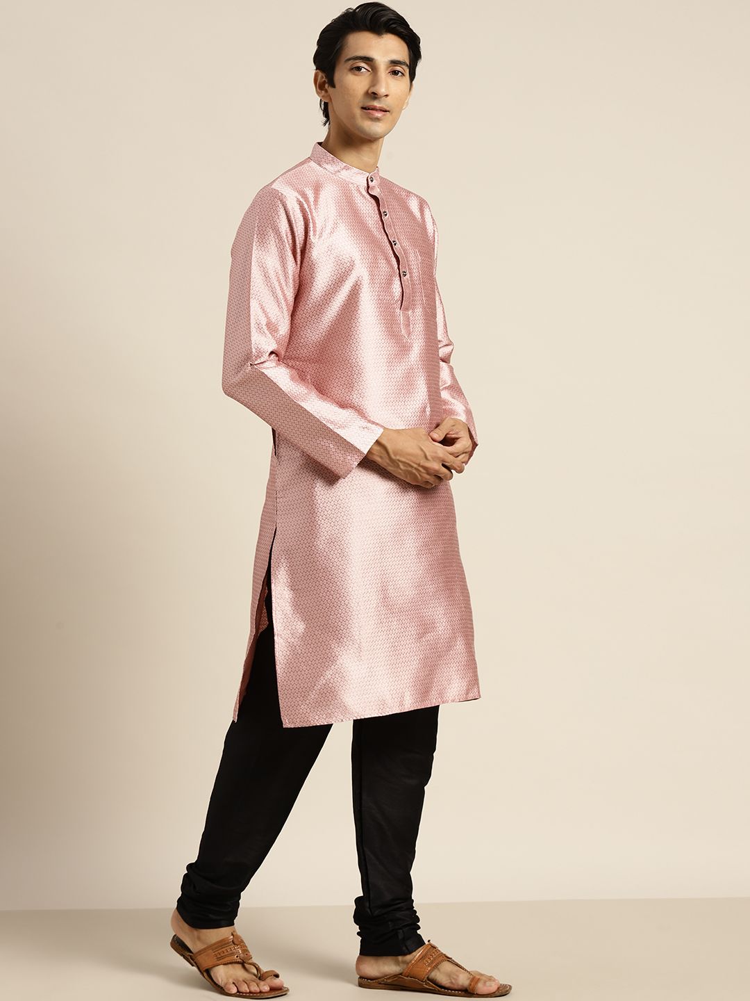 SOJANYA Men Pink Woven Design Kurta