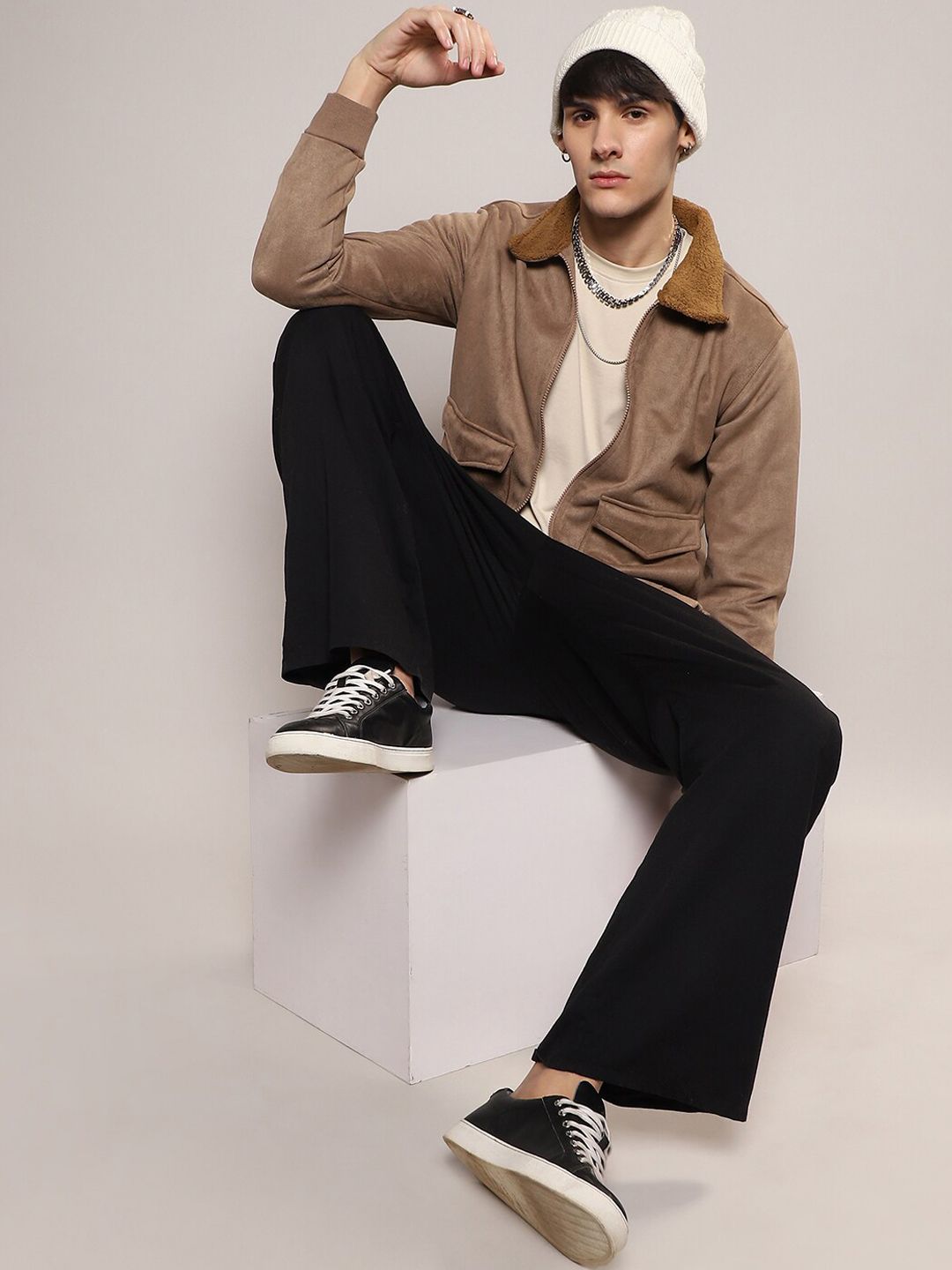 Kampus Sutra Windcheater Faux Fur Trim Cotton Bomber Jacket