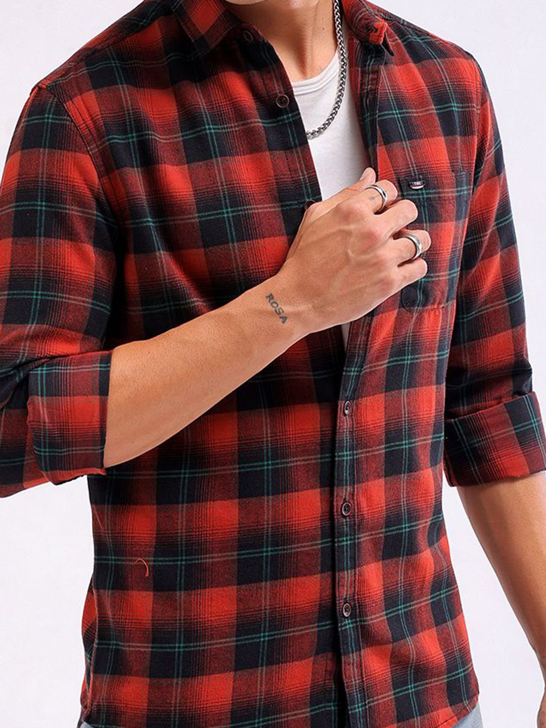 The Indian Garage Co Slim Fit Buffalo Checked Spread Collar Pure Cotton Casual Shirt