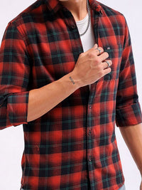 The Indian Garage Co Slim Fit Buffalo Checked Spread Collar Pure Cotton Casual Shirt