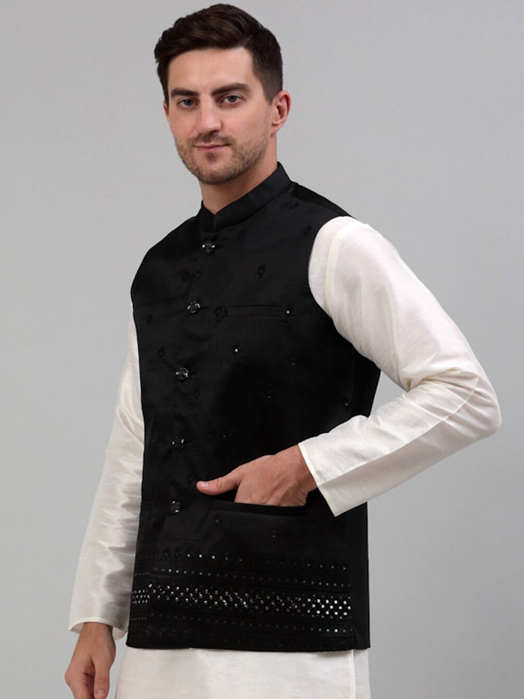 Jompers Embroidered Silk Cotton Nehru Jackets