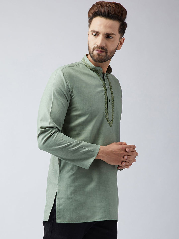 SOJANYA Men Olive Green Solid Straight Kurta