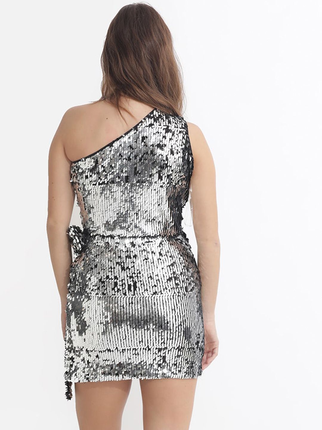 RAREISM Embellished One Shoulder Sleeveless Tie-Ups Bodycon Dress