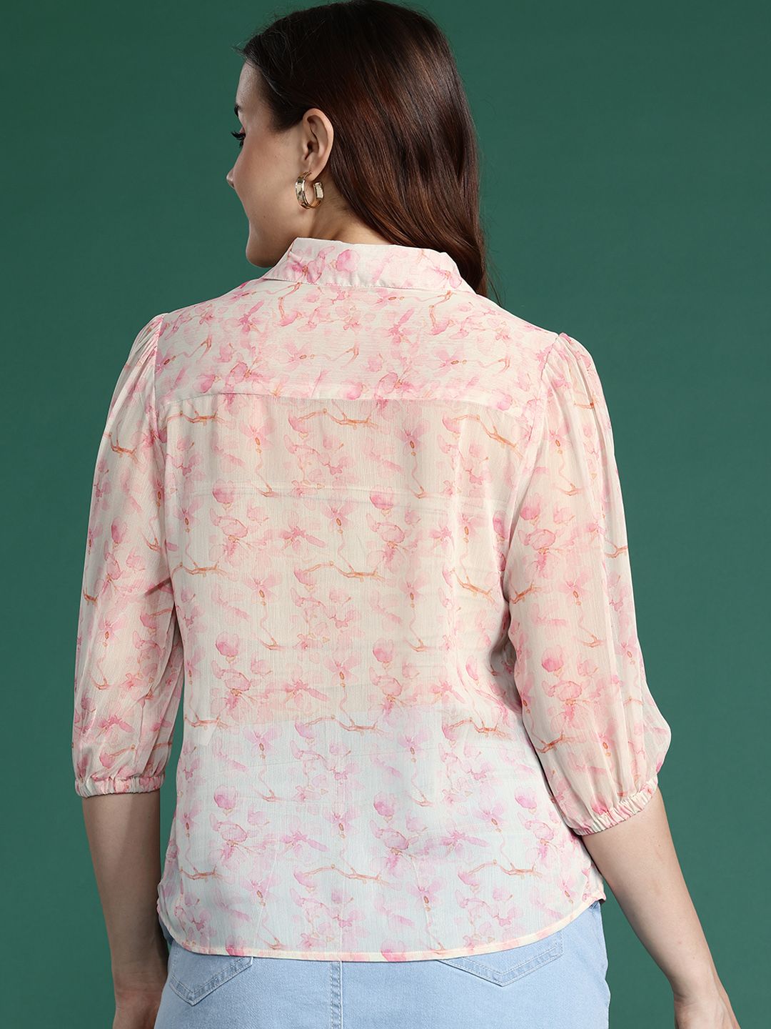 DressBerry Floral Print Semi Sheer Shirt