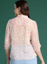 DressBerry Floral Print Semi Sheer Shirt