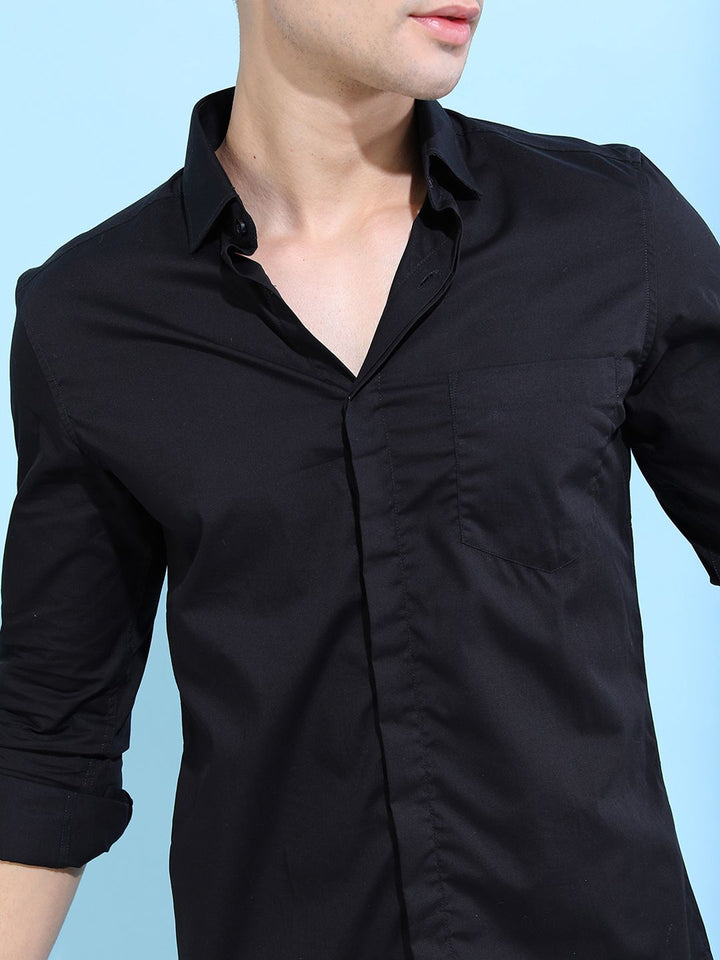 HIGHLANDER Men Black Slim Fit Solid Formal Shirt