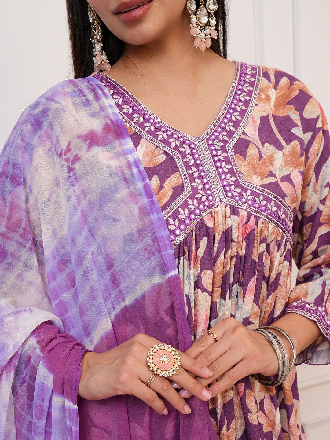 Vishudh Floral Printed Empire Kurta with Palazzo & Dupatta