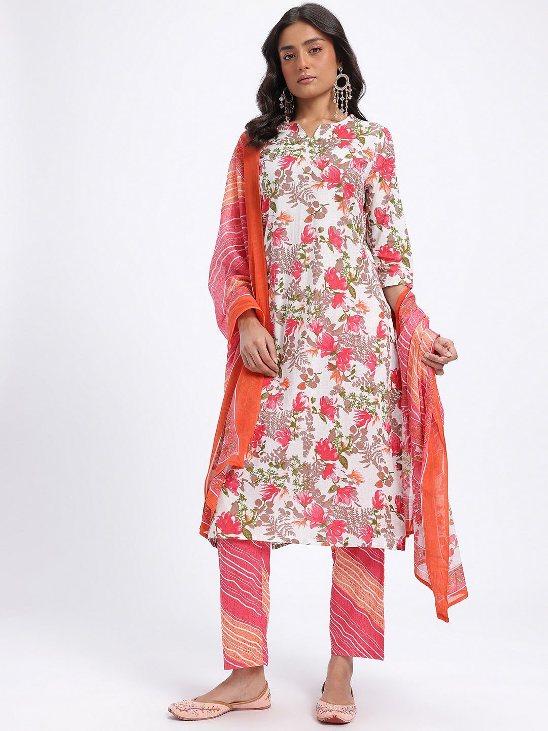 Anouk Floral Printed Pure Cotton Kurta with Trousers & Dupatta