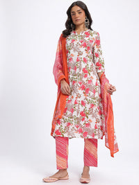Anouk Floral Printed Pure Cotton Kurta with Trousers & Dupatta