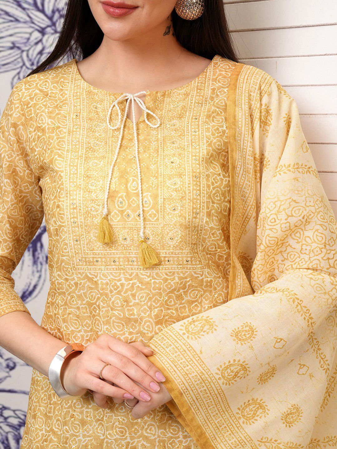 Vishudh Printed Regular Pure Cotton Kurta with Trousers & With Dupatta
