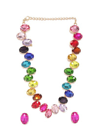 Rubans 18K Gold Plated Multicolor Crystal AD Gemstone-Studded Jewellery Set