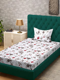 KLOTTHE  White & Brown Floral Printed 300 TC Single Bedsheet & Pillow Cover
