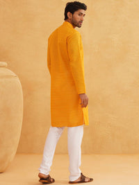SOJANYA Ethnic Motifs Embroidered Band Collar Thread Work Cotton Kurta With Churidar