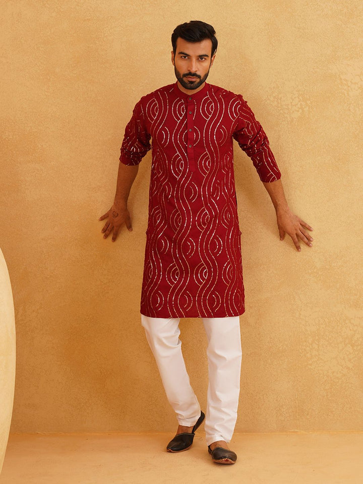 SOJANYA Ethnic Motifs Embroidered Sequined Pure Cotton Kurta with Pyjamas