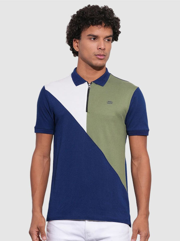 Being Human Men Colourblocked Polo Collar Applique T-shirt