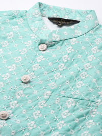 SOJANYA Men Blue Ethnic Motifs Embroidered Thread Work Kurta with Churidar