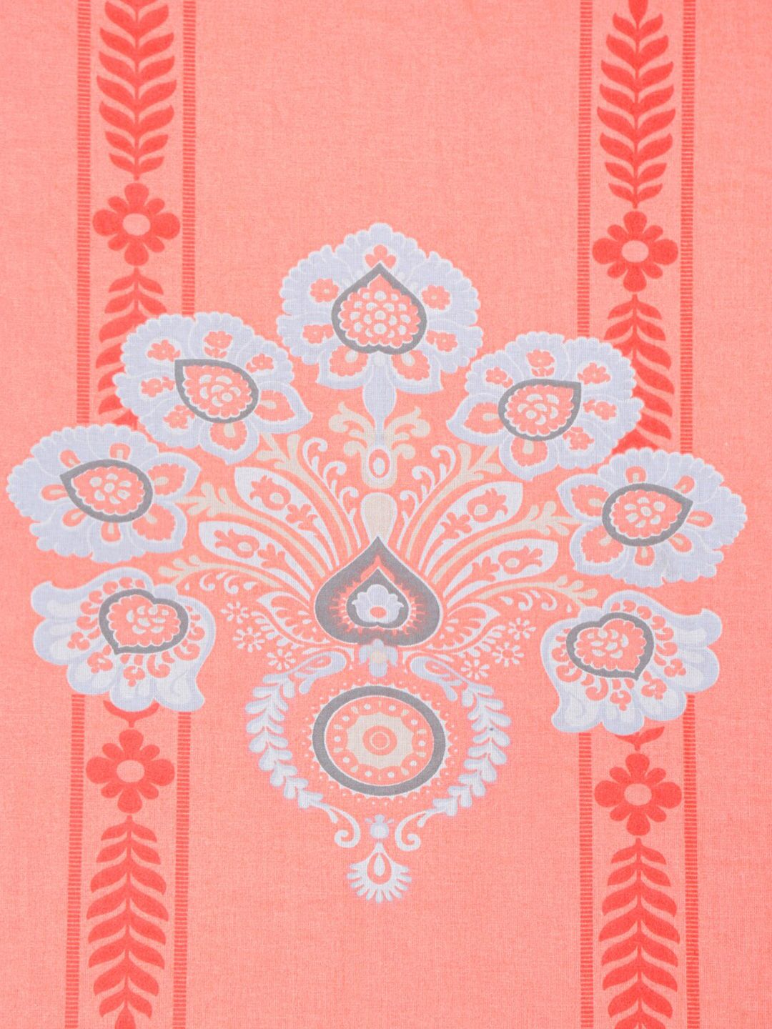 KLOTTHE Peach Floral Pure Cotton 400 TC King Superfine Bedsheet dengan 2 Sarung Bantal-98 x 89 inci