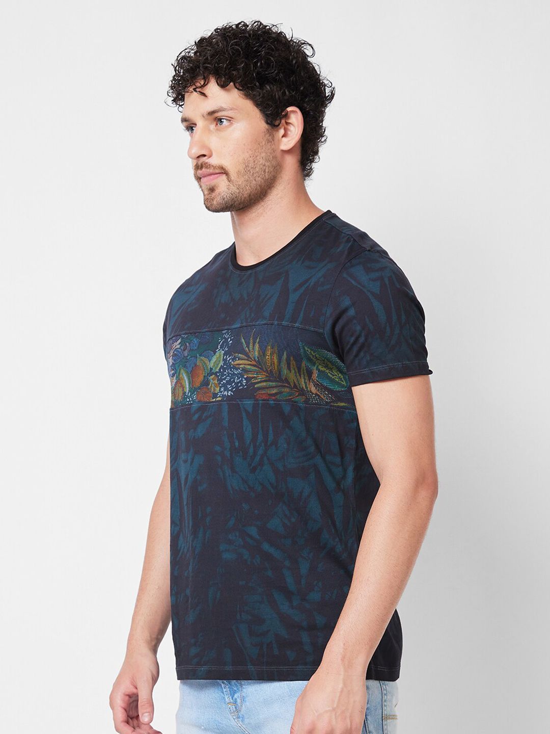 SPYKAR Round Neck Printed Cotton Slim Fit T-shirt