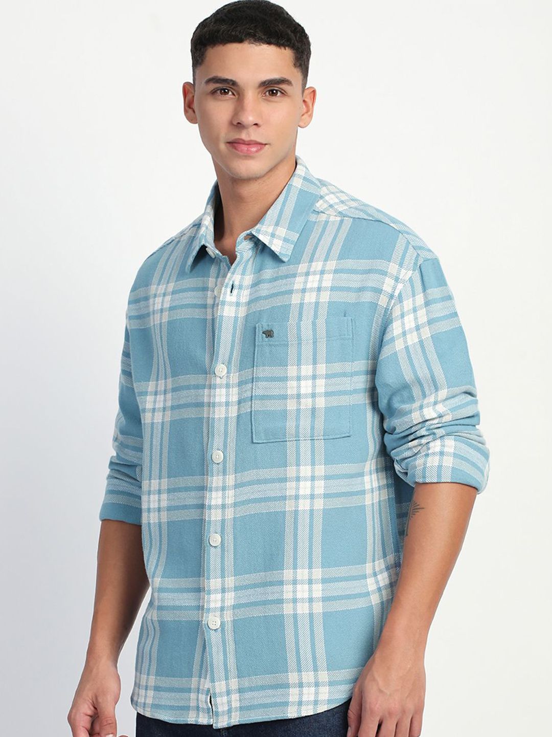 THE BEAR HOUSE Men Tartan Checks Opaque Relaxed Fit Cotton Casual Shirt