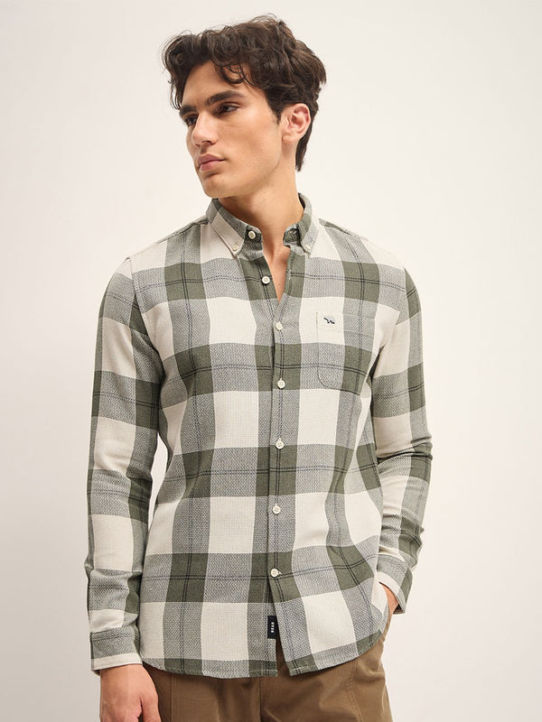 Lelaki Bear House Slim sesuai tartan memeriksa baju kasta kapas