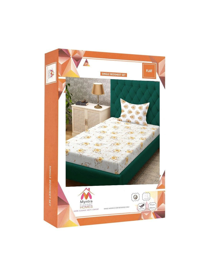 Myntra Elegant Homes Yellow Floral 400 TC Single Cadar dengan 1 Sarung Bantal