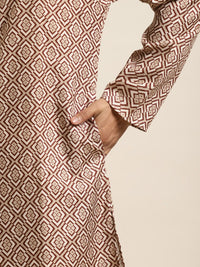 SOJANYA Lelaki Brown & Beige Pure Cotton Geometric Printed Kurta
