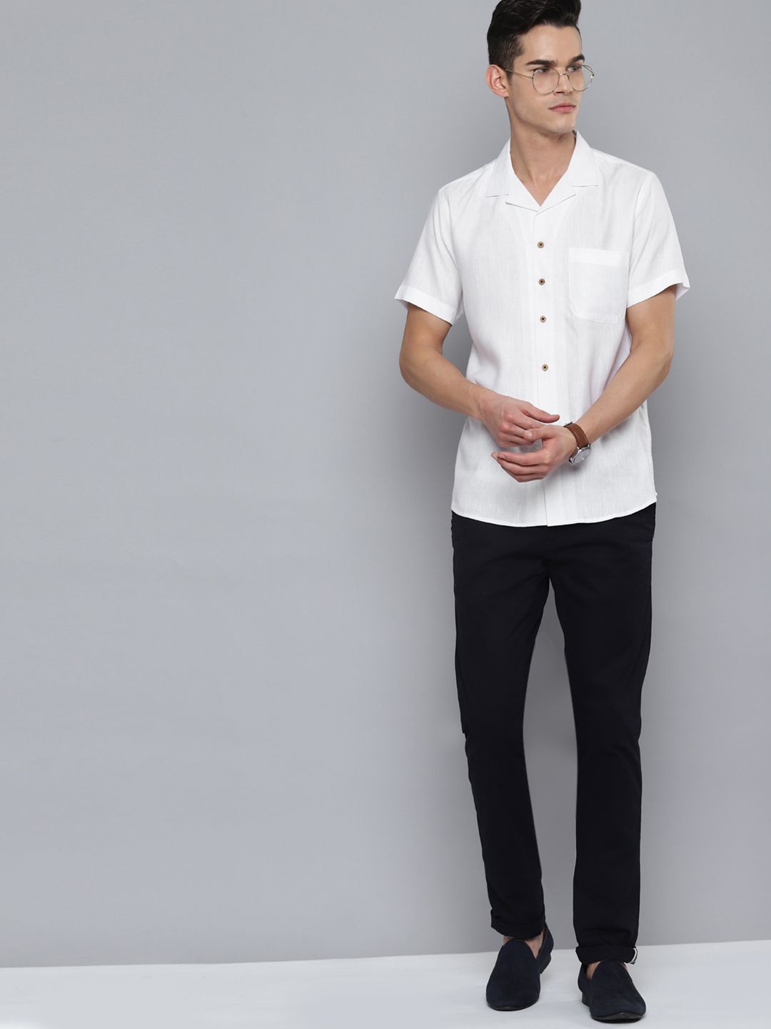 DENNISON Men White Hemp Tencil Slim Fit Casual Shirt