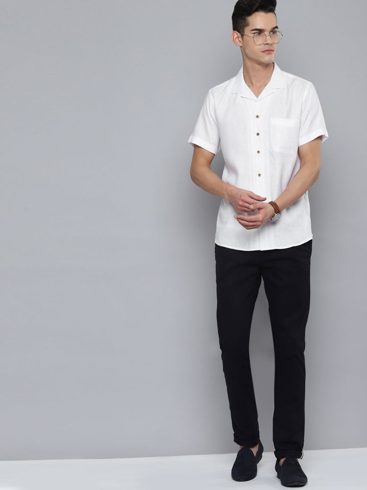 DENNISON Men White Hemp Tencil Slim Fit Casual Shirt