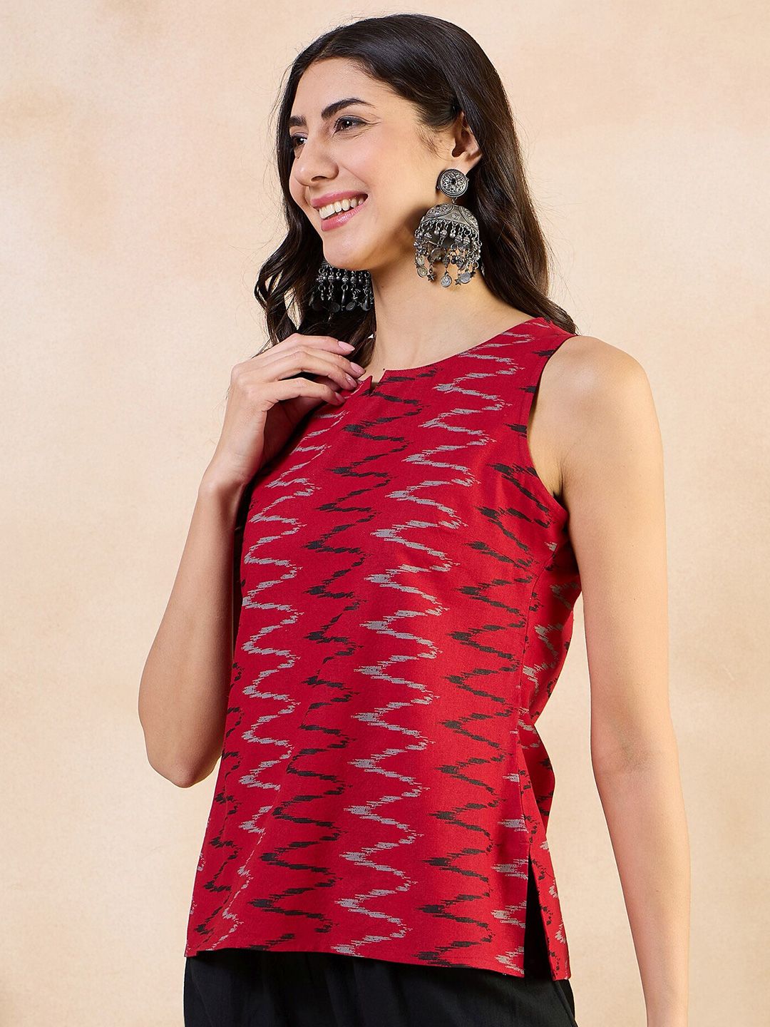 Anouk Geometric Print Cotton Styled Back Top