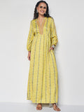 Global Desi Ethnic Motifs Printed Mandarin Collar Cuffed Sleeves Maxi Ethnic Dress
