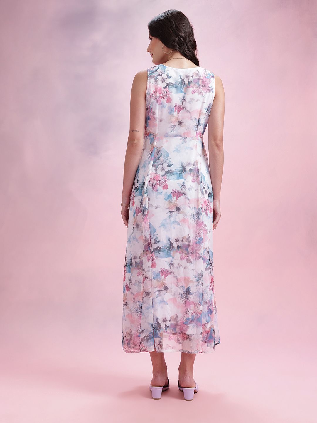 DressBerry Floral Print Paneled Empire Midi Dress