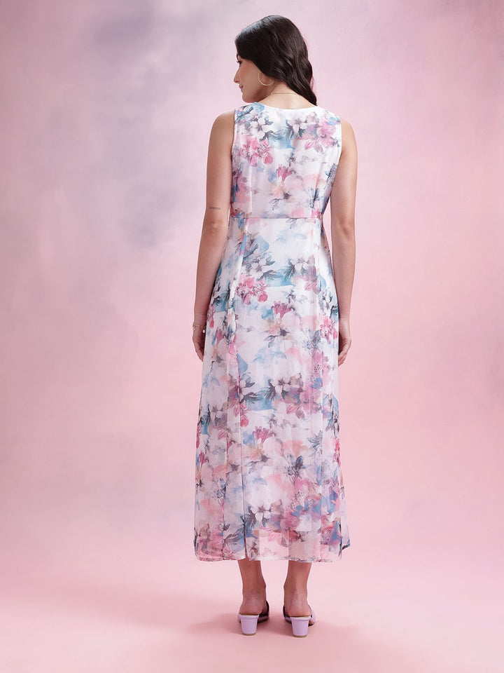 DressBerry Floral Print Paneled Empire Midi Dress