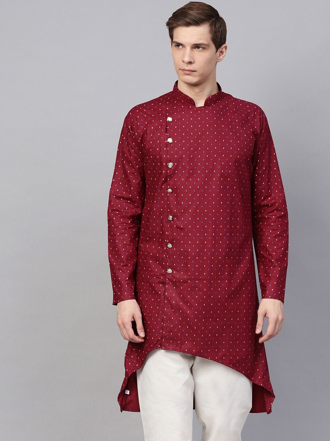 SOJANYA Men Maroon Printed Straight Kurta