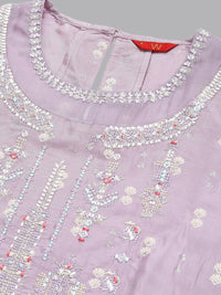 W Women Lavender Ethnic Motifs Embroidered Thread Work Kurta