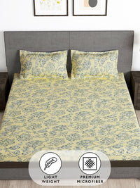 Story@home Cream & Grey Floral 180 TC Queen Bedsheet with 2 Pillow Covers