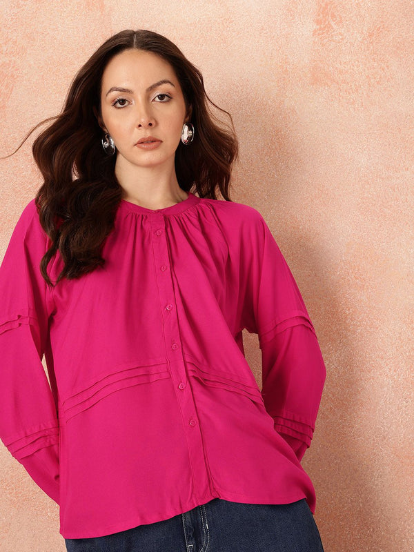 all about you Pin Tucks Raglan Sleeves Casual Shirt