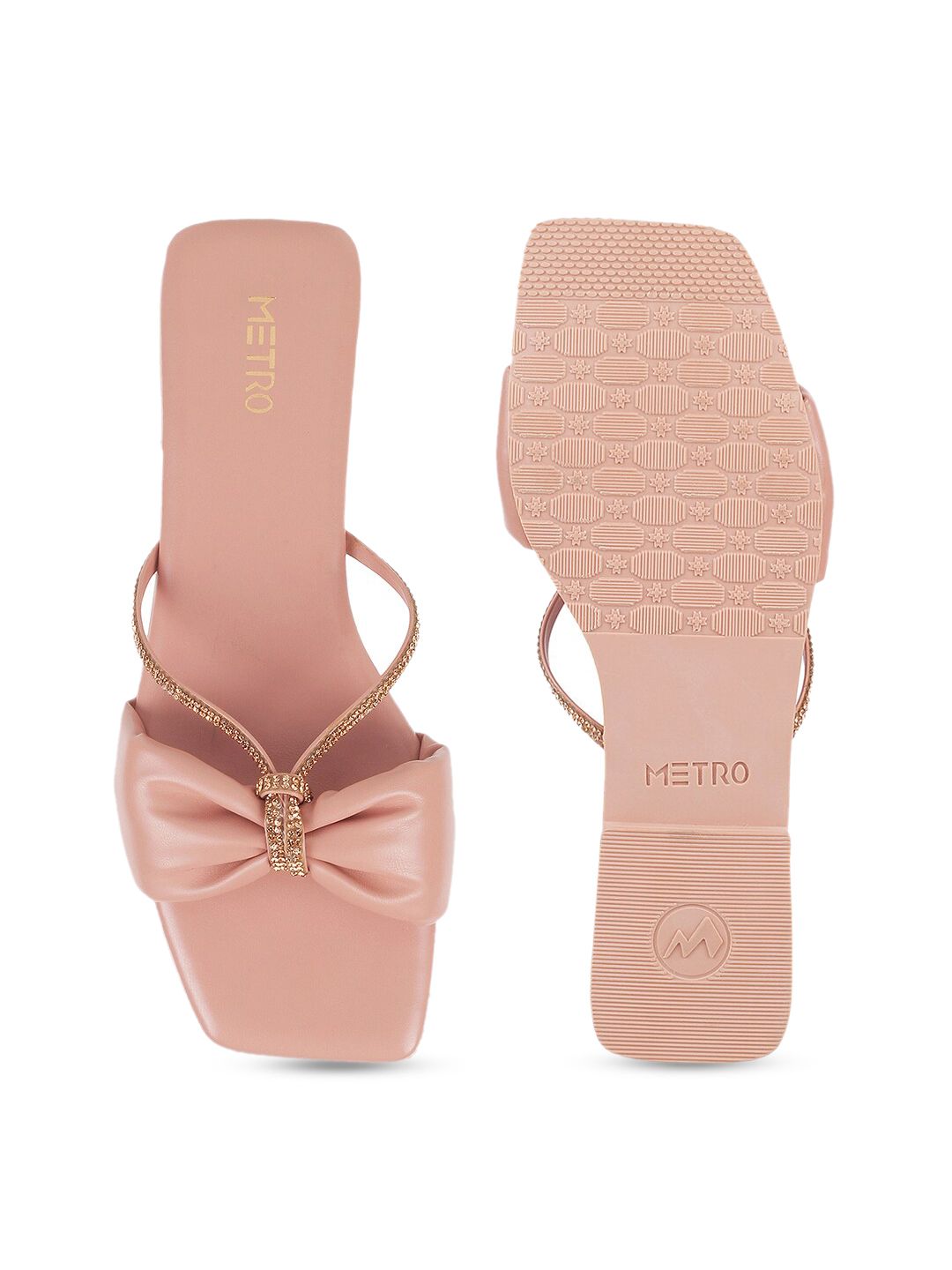 Metro Women Peach-Coloured Embellished Open Toe Flats