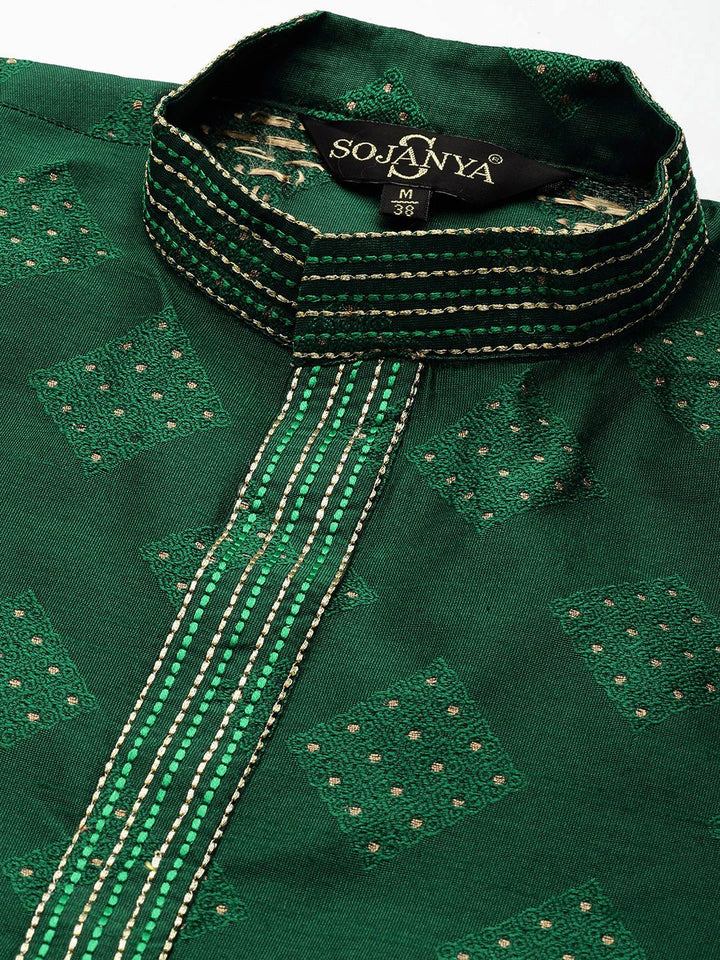 SOJANYA Motif Etnik Kantha Work Silk Cotton Kurta