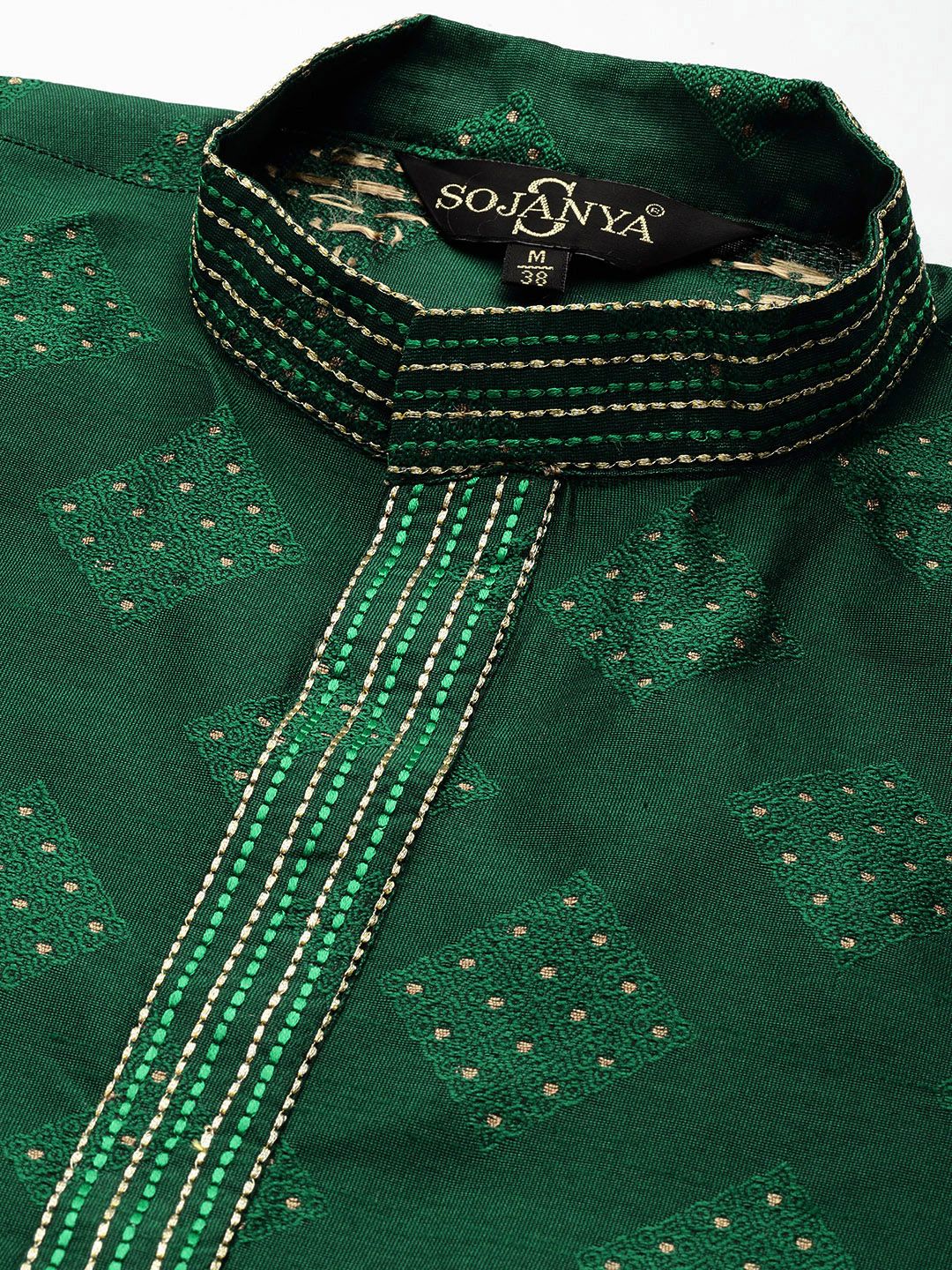 SOJANYA Motif Etnik Kantha Work Silk Cotton Kurta